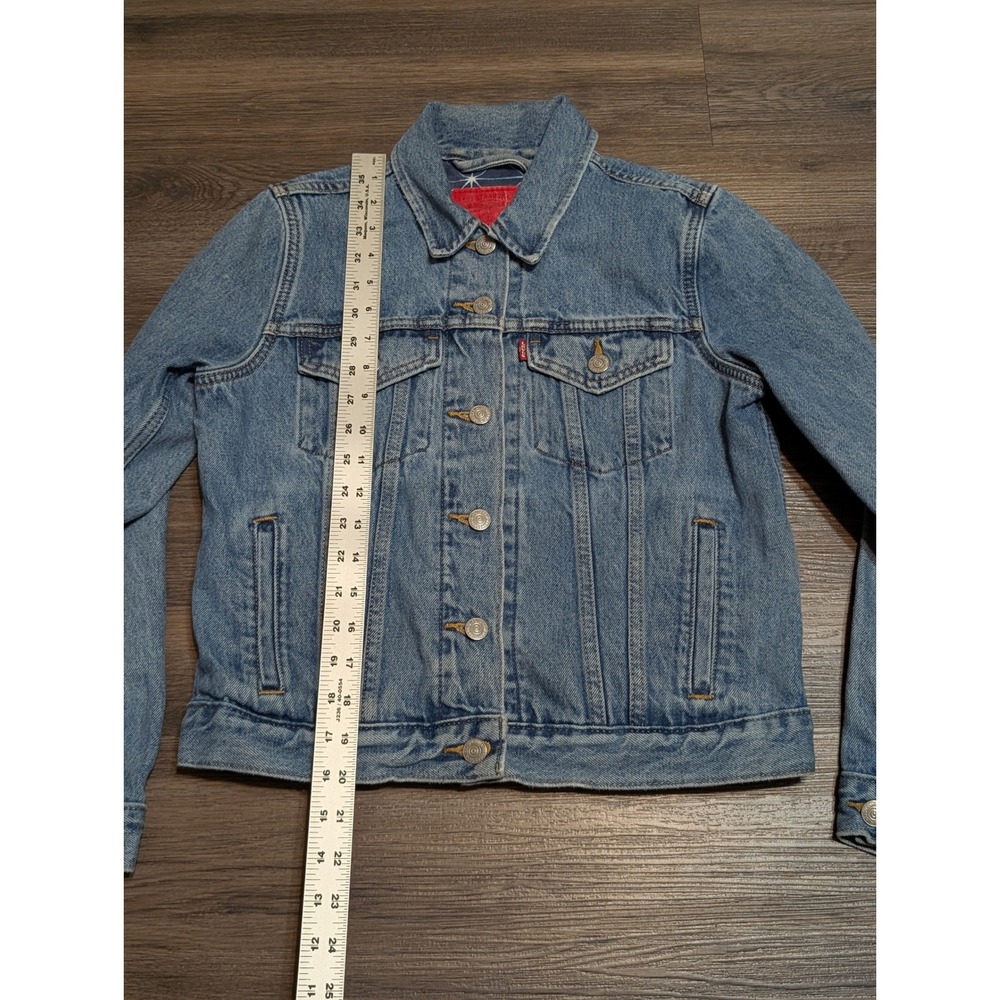 Levis Womens Light Wash Denim Trucker Jacket Size S Geometric Star Print Lining - Picture 4 of 8